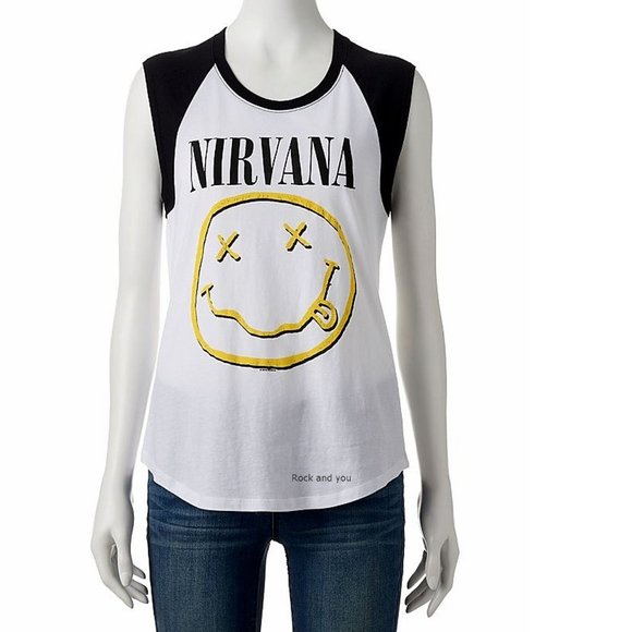 Nirvana Smiley Logo Raglan grunge punk rock Official Raglan T-Shirt L NWT - Picture 1 of 2